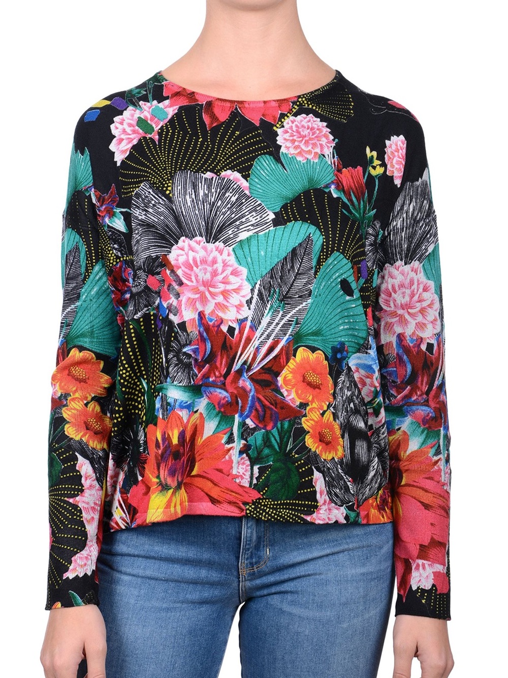Desigual Floral Hawaii Jers Jumper Silk Blend Sweater